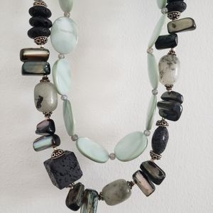 Gemstone Double Row Necklace with nature stone and beads
